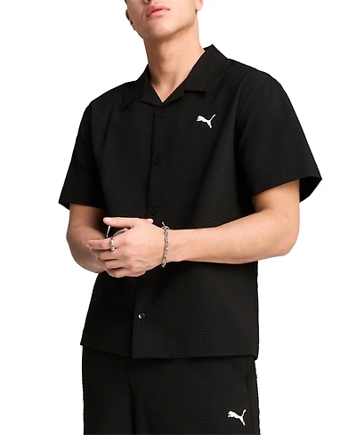 Puma Men's Regular-Fit Button-Down Seersucker Camp Shirt