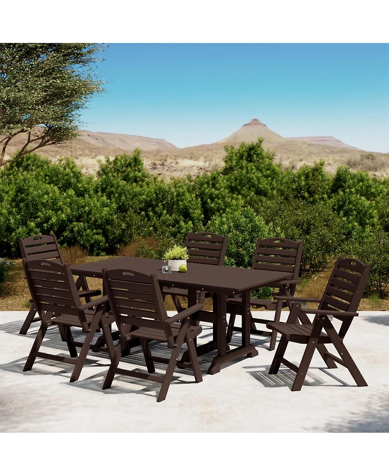 7-Piece Hdpe Rectangular Patio Dining Table Set with Foldable Chairs