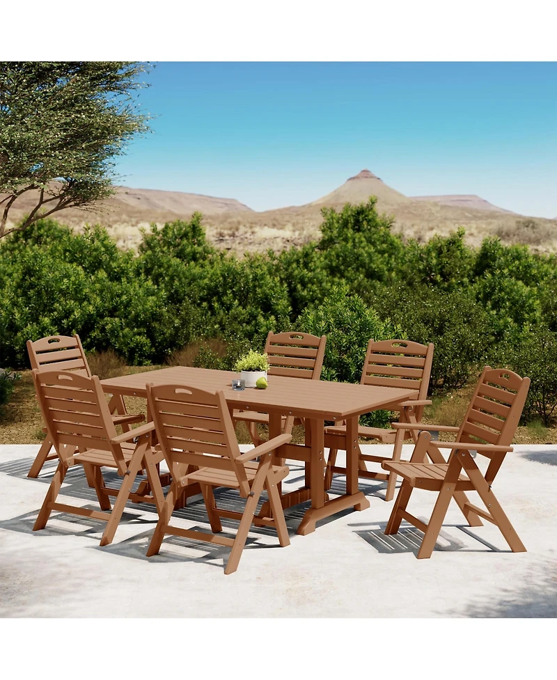 7-Piece Hdpe Rectangular Patio Dining Table Set with Foldable Chairs