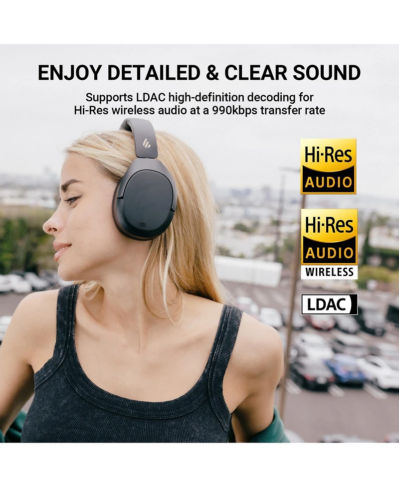Edifier Over-Ear Noise Cancelling Headphones, 94H Playtime, Hi-Res Audio, Bluetooth 5.1, Foldable