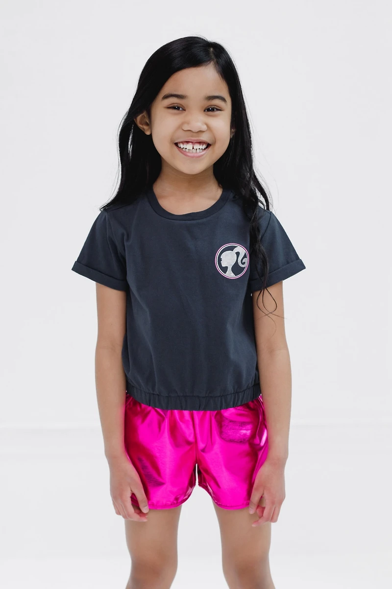 Barbie Toddler Girls T-Shirt and Crop Top Shorts Outfit Set