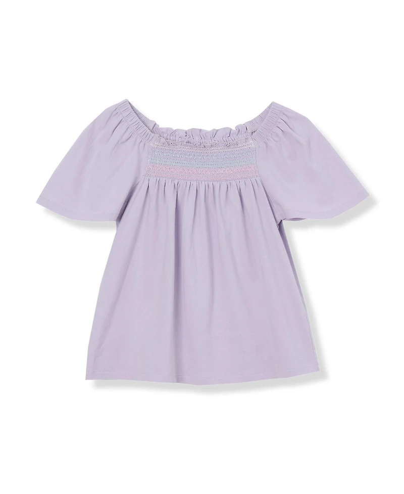 Lands' End Girls Short Sleeve Smock Flutter Top