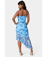 Bebe Women's Cascade High Low Mesh Dress