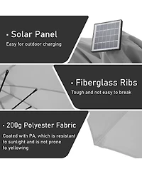 15 ft Patio Umbrellas with Solar Lights 12 Led Strip Umbrella Rib, Double-Sided Market Base Included, Grey