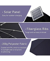 15 ft Patio Umbrellas with Solar Lights 12 Led Strip Lights Umbrella Rib, Double-Sided Market Umbrella with Base Included, Grey