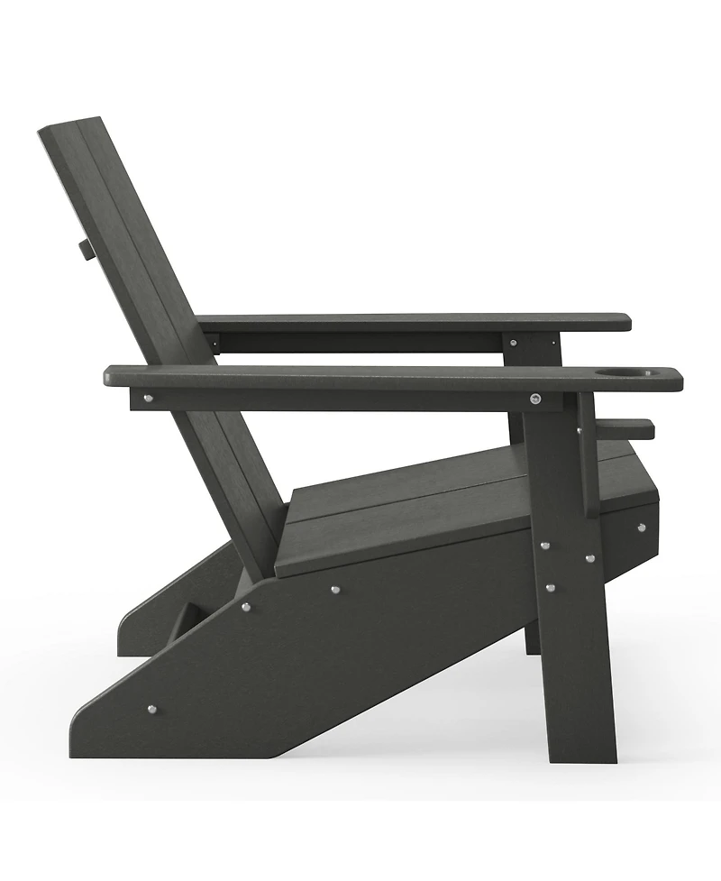 Outdoor Hdpe Modern Adirondack Chair with Cup Holder (Set of