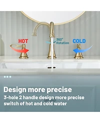 2-Handle Bathroom Sink Faucet with Drain Assembly and Supply Hose Lavatory Mixer Double Handle Tap Deck Mounted, Brushed Gold