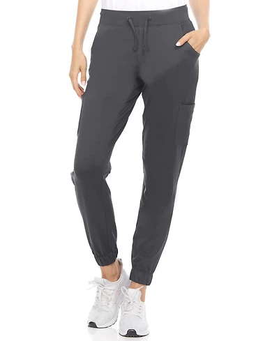Medichic Women's Scrubs Mid Rise Six Pocket Yoga Scrub Joggers, Wine Large