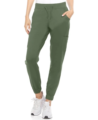 Medichic Women's Scrubs Mid Rise Six Pocket Yoga Scrub Joggers, Wine Large
