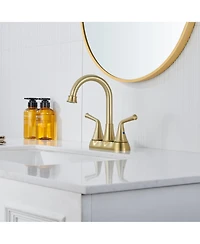 Two Handle Bathroom Faucet with Drain Assembly 4-Inch Centerset Sink 3 Hole Lavatory Vanity Faucets Pop-up Drain, Bru