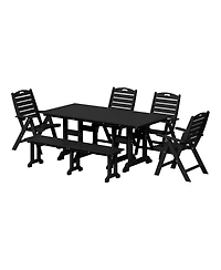 6-Piece Hdpe Rectangular Patio Dining Table Set with Foldable Chairs and Bench