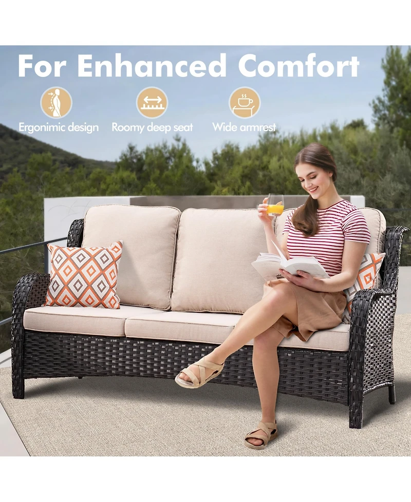 Xizzi Patio Furniture Sets Outdoor Swivel Rocking Chairs with 50,000 Btu Propane Fire Pit Table 7 Pieces All Weather Pe Wicker Conversation Sofa and M
