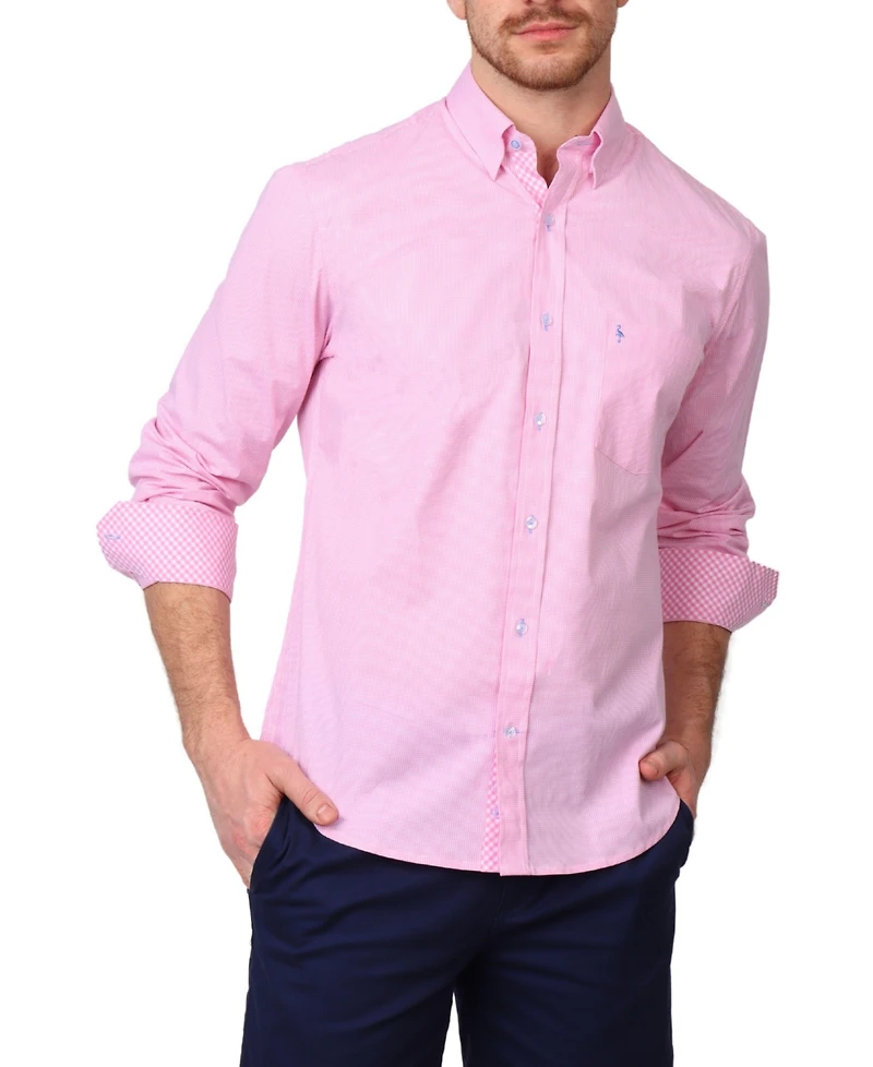 Tailorbyrd Men's Signature Micro Gingham Long Sleeve Shirt