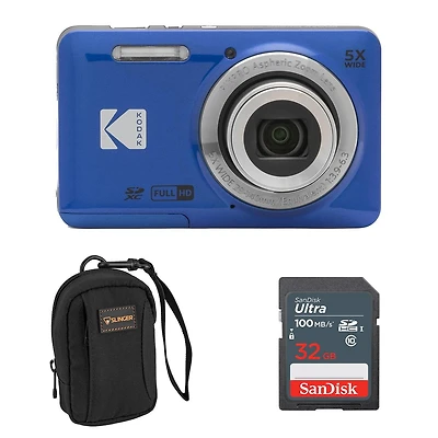 Kodak Kodak Pixpro FZ55-bk 16MP Digital Camera 5X Optical Zoom 28mm Wide Angle 1080P Full Hd Video 2.7" Lcd Vlogging Camera. Bundle with Sd Card and S