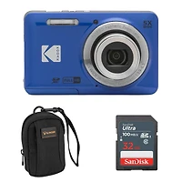 Kodak Kodak Pixpro FZ55-bk 16MP Digital Camera 5X Optical Zoom 28mm Wide Angle 1080P Full Hd Video 2.7" Lcd Vlogging Camera. Bundle with Sd Card and S