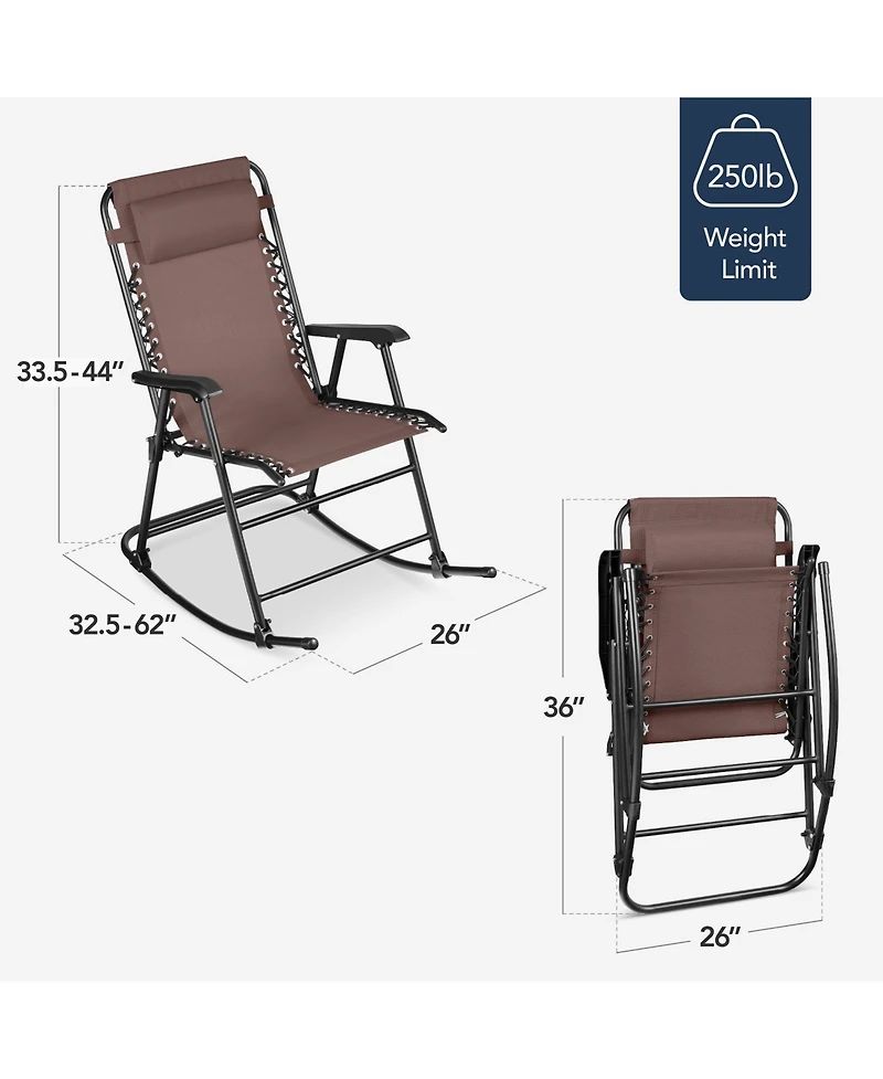 Best Choice Products Folding Outdoor Zero Gravity Rocking Lounge Chair w/ Headrest Pillow