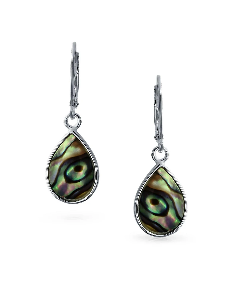 Bling Jewelry Geometric Iridescent Abalone Shell Teardrop Dangle Earrings in Sterling Silver