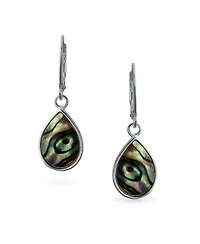 Bling Jewelry Geometric Iridescent Abalone Shell Teardrop Dangle Earrings in Sterling Silver
