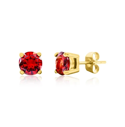 Stainless Steel, 7mm Round Red Cz Studs - Gold Plated