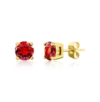 Stainless Steel, 7mm Round Red Cz Studs - Gold Plated
