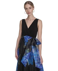 Eliza J Women's Mixed-Media V-Neck Sleeveless Pleated Gown