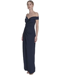 Eliza J Petite Off-The-Shoulder Side-Drape Crepe Gown