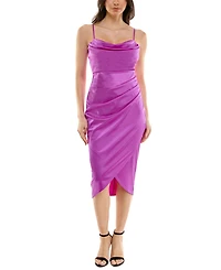 Emerald Sundae Juniors' Draped Sleeveless Satin Bodycon Dress