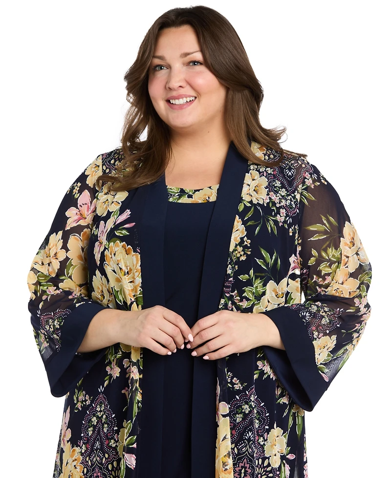 R & M Richards Plus 2-Pc. Floral-Print Jacket Dress Set