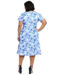 London Times Plus Size Floral-Print Bow Fit & Flare Dress