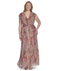 Jessica Howard Plus Size V-Neck Shoulder-Drape Gown