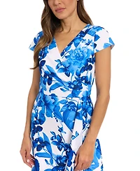 London Times Petite Floral Flutter-Sleeve Ruffle Dress