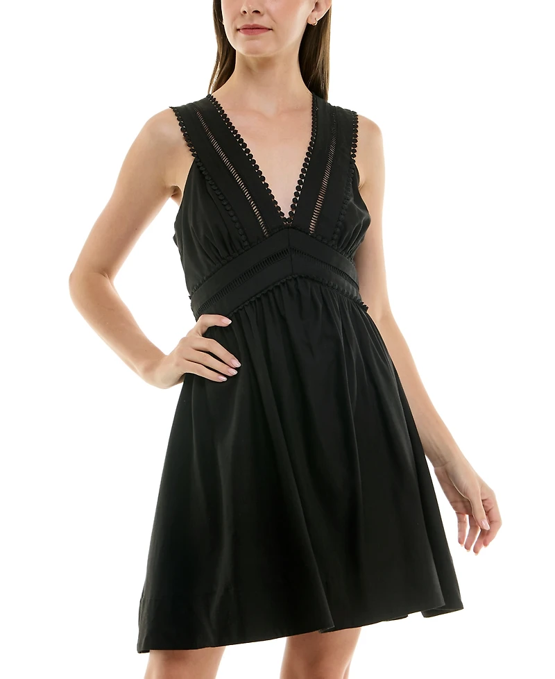 Taylor Petite V-Neck Sleeveless Lace-Inset Mini Dress