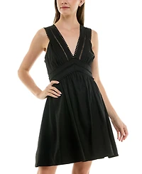 Taylor Petite V-Neck Sleeveless Lace-Inset Mini Dress