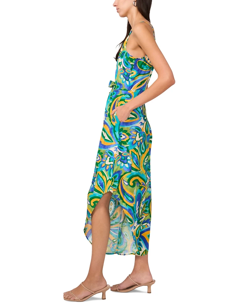 Msk Petite Printed Tie-Waist Sweetheart Wide-Leg Jumpsuit