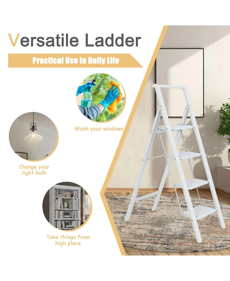3 Step Ladder, 3 Step Stool Folding Step Stool with Handrails, Gorilla Ladders 500LBS Capacity Sturdy& Portable Ladder for Home Kitchen Library Office