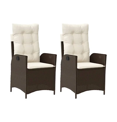 Reclining Patio Chairs 2 pcs with Cushions Brown Poly Rattan