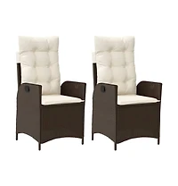 Reclining Patio Chairs 2 pcs with Cushions Brown Poly Rattan