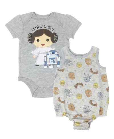Star Wars Baby Girls C-3PO Princess Leia Chewbacca R2 D2 Bodysuit and Romper Newborn to