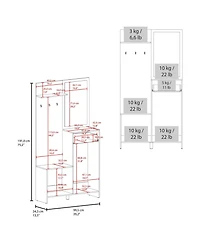Fm Furniture Elko Hall Tree Multistorage with a Mirror, Natural Oak