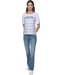 Karl Lagerfeld Paris Petite Sequined Striped Knit Top