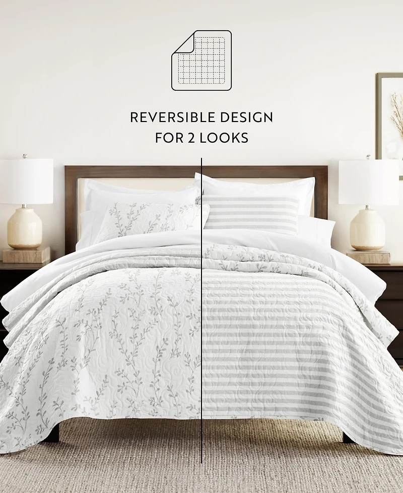 ienjoy Home Sprouting Vines Stripe Reversible -Pc. Lightweight Quilt Set
