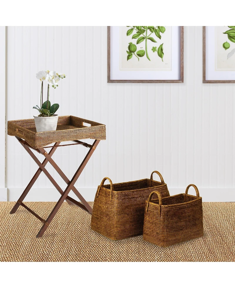 Burma Rattan Narrow Magazine Baskets, Set Of 2