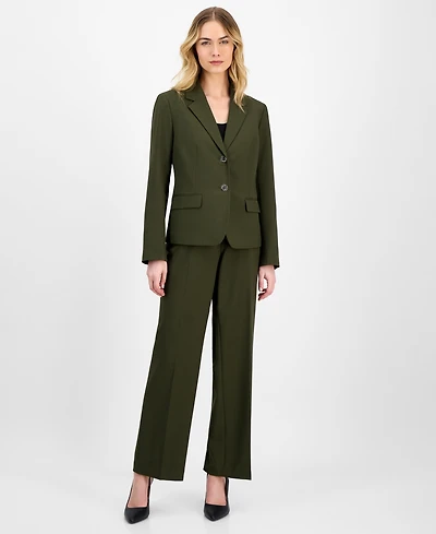 Le Suit Women's Crepe Two-Button Jacket & Pull-On Pantsuit Set, Regular Petite