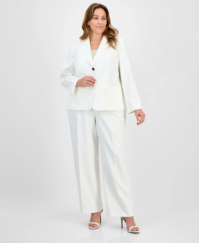 Le Suit Plus Size Crepe Two-Button Jacket & Pull-On Pantsuit Set