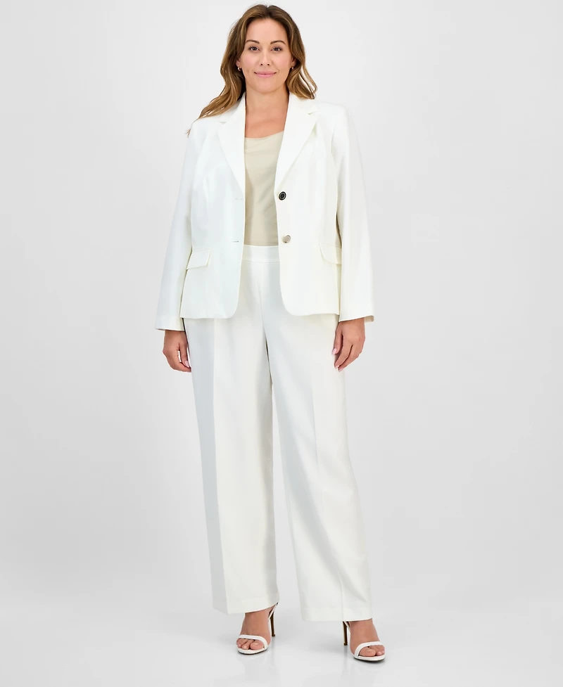 Le Suit Plus Size Crepe Two-Button Jacket & Pull-On Pantsuit Set