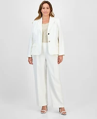 Le Suit Plus Size Crepe Two-Button Jacket & Pull-On Pantsuit Set