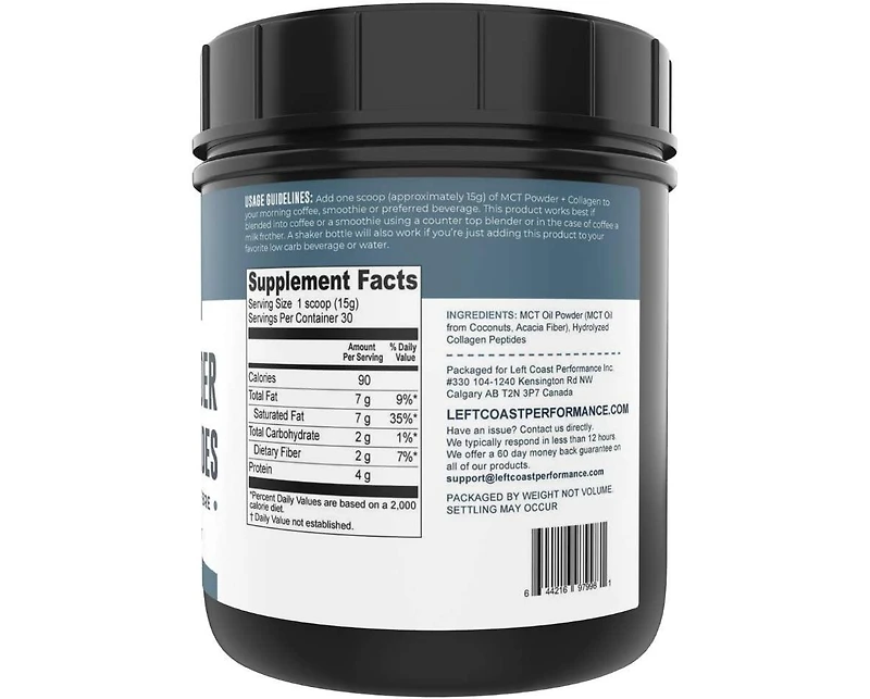 Left Coast Performance Mct Oil Powder + Keto Collagen Peptides + Acacia Fibre 16oz (Unflavored