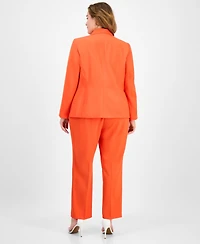 Le Suit Plus Crepe One-Button Straight-Leg Pantsuit Set