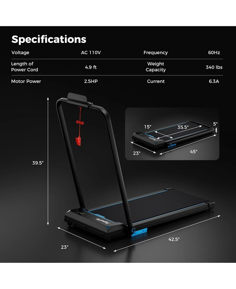 3 in 1 Folding Treadmill with Remote Control and Led Display