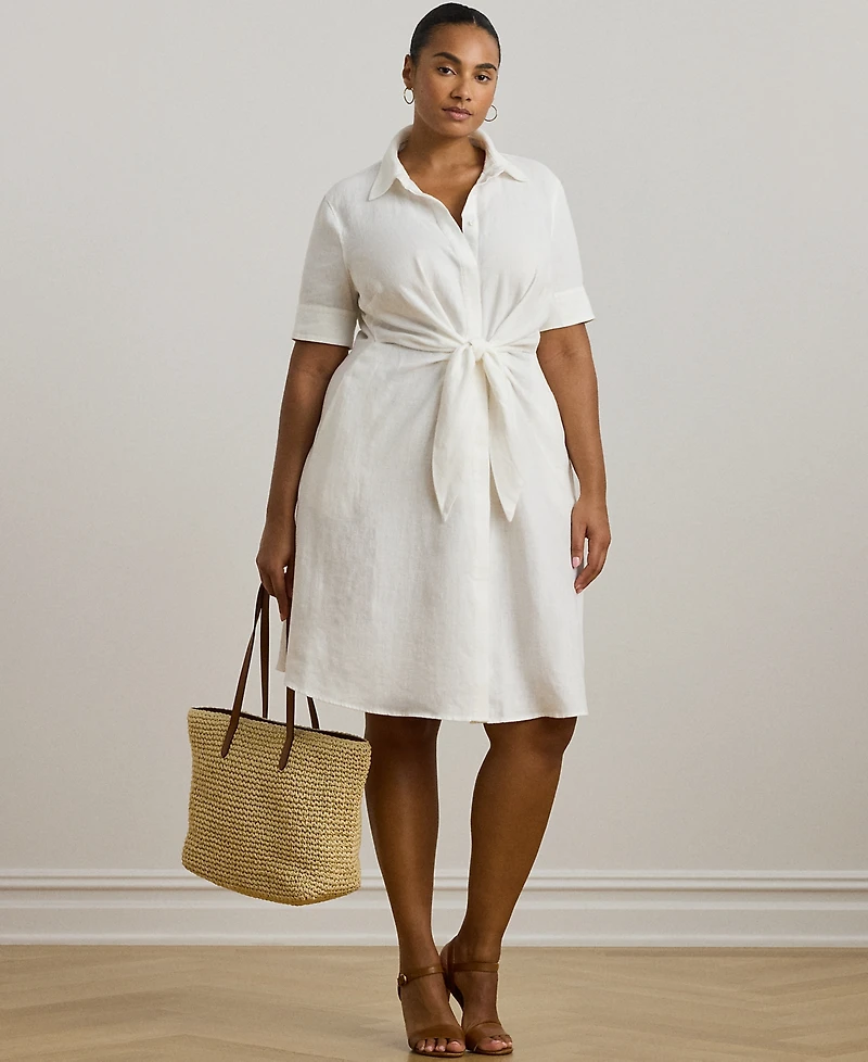 Lauren Ralph Plus-Size 100% Linen Shirtdress